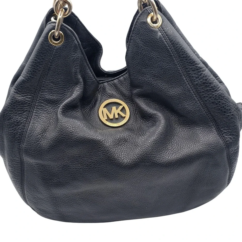 Michael‎ Kors Fulton Hobo Bag Womens Large Black Pebbled Leather Gold Hardware